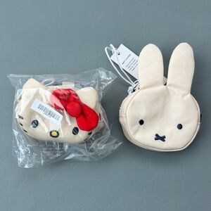 NWT Baggu x Hello Kitty & Baggu x Miffy Cream Coin Purses Bag Danglers Keychains
